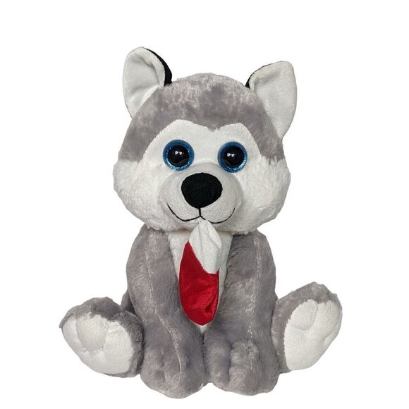 Kellytoy Gray White Husky Dog Holding Christmas Stocking Stuffed Animal 2015 11" - Picture 1 of 6